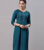 Teal embroidered cotton embroidered-kurtis