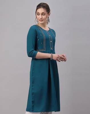 Teal embroidered cotton embroidered-kurtis 2
