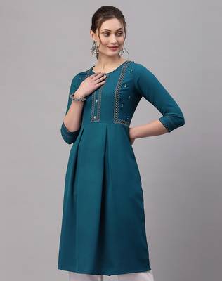 Teal embroidered cotton embroidered-kurtis 3