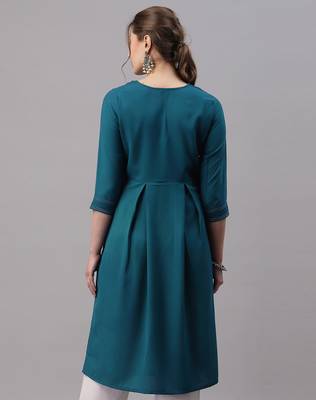 Teal embroidered cotton embroidered-kurtis 4