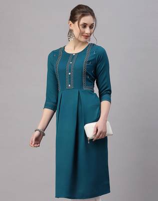 Teal embroidered cotton embroidered-kurtis 5