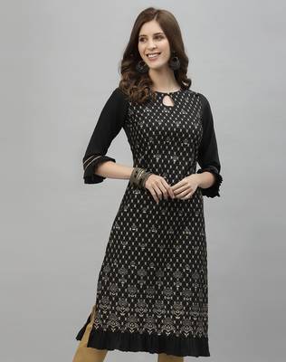 Black printed rayon ethnic-kurtis 1