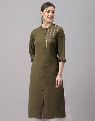 Olive embroidered cotton embroidered-kurtis 1