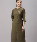 Olive embroidered cotton embroidered-kurtis