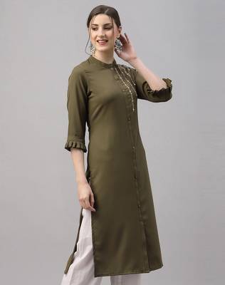 Olive embroidered cotton embroidered-kurtis 2