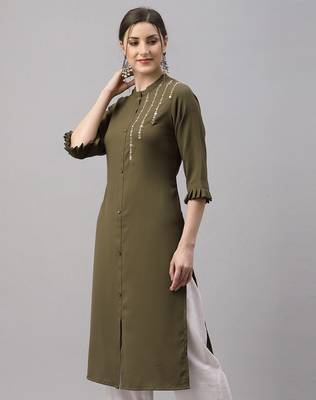 Olive embroidered cotton embroidered-kurtis 3