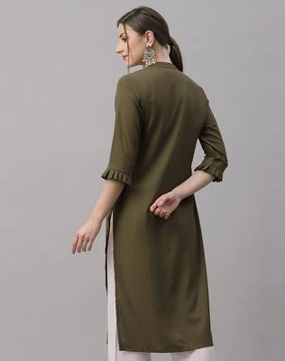 Olive embroidered cotton embroidered-kurtis 4