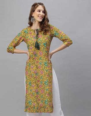Mustard printed cotton poly ethnic-kurtis 1