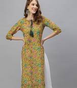 Mustard printed cotton poly ethnic-kurtis