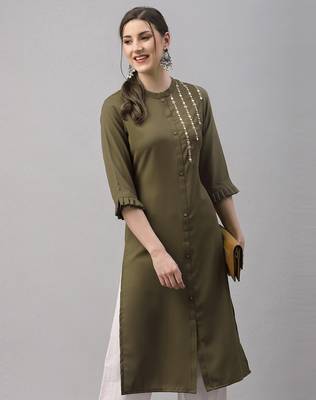 Olive embroidered cotton embroidered-kurtis 5