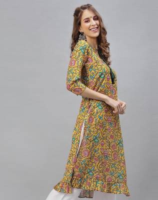 Mustard printed cotton poly ethnic-kurtis 2
