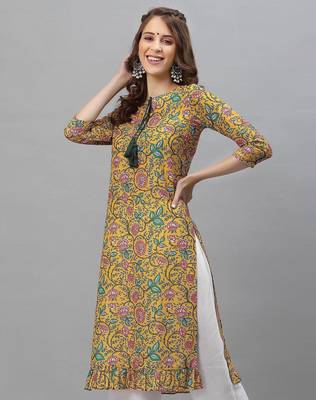 Mustard printed cotton poly ethnic-kurtis 3