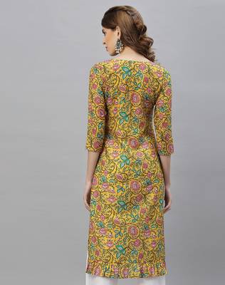 Mustard printed cotton poly ethnic-kurtis 4