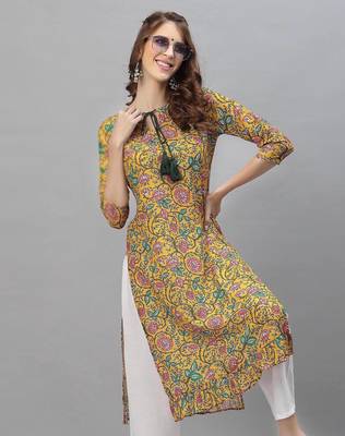 Mustard printed cotton poly ethnic-kurtis 5
