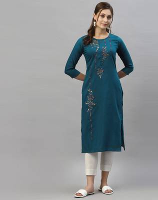 Teal embroidered silk embroidered-kurtis 1