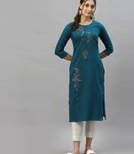 Teal embroidered silk embroidered-kurtis