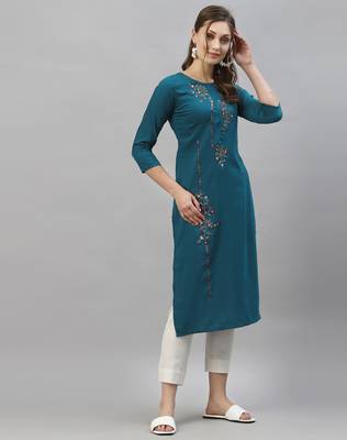Teal embroidered silk embroidered-kurtis 2