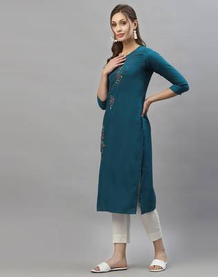Teal embroidered silk embroidered-kurtis 3