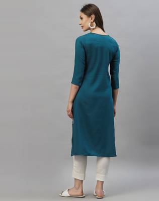 Teal embroidered silk embroidered-kurtis 4