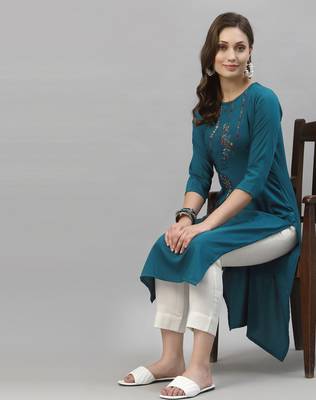 Teal embroidered silk embroidered-kurtis 5
