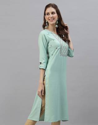 Sea green embroidered cotton embroidered-kurtis 2