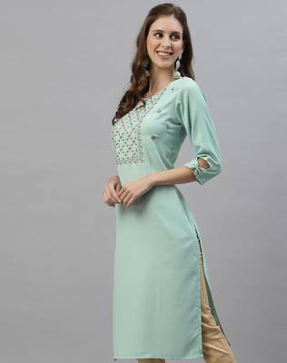 Sea green embroidered cotton embroidered-kurtis 3