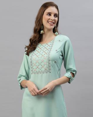 Sea green embroidered cotton embroidered-kurtis 5