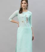 Sky blue embroidered silk embroidered-kurtis