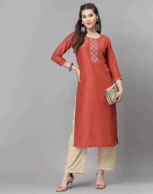 Dark orange embroidered silk ethnic-kurtis 4