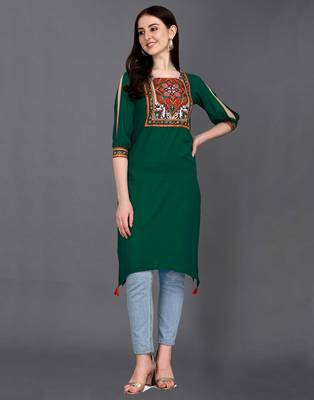 Green printed rayon ethnic-kurtis 1
