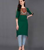 Green printed rayon ethnic-kurtis