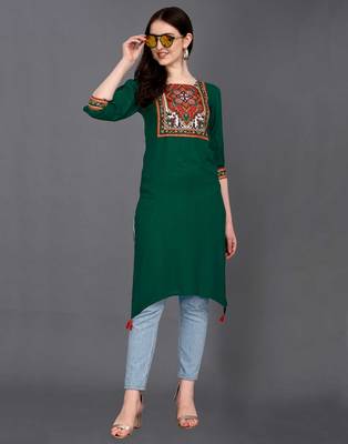 Green printed rayon ethnic-kurtis 4