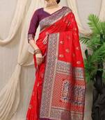 Red Soft Silk With Wiving Gold Zari Saree