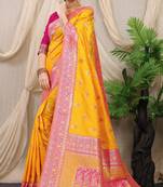 Yellow Soft Silk With Wiving Gold Zari Saree