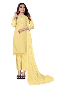 Light-yellow embroidered cotton salwar