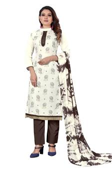 White foilage print cotton poly salwar