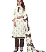 White foilage print cotton poly salwar