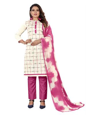 White Faux Khadi Printed Straight Cut Salwar Suit Set 1