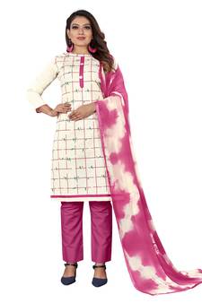 White Faux Khadi Printed Straight Cut Salwar Suit Set