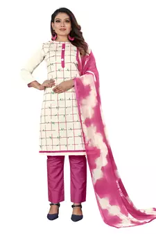 White Faux Khadi Printed Straight Cut Salwar Suit Set