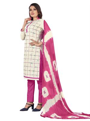 White Faux Khadi Printed Straight Cut Salwar Suit Set 2