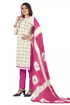 White Faux Khadi Printed Straight Cut Salwar Suit Set