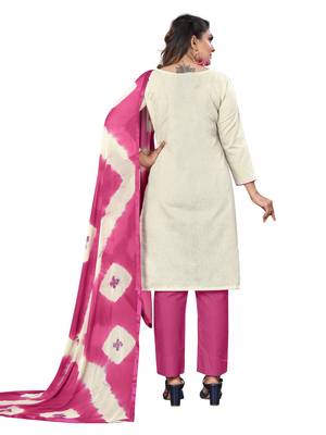 White Faux Khadi Printed Straight Cut Salwar Suit Set 3