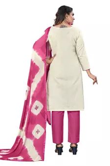 White Faux Khadi Printed Straight Cut Salwar Suit Set