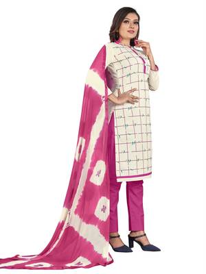 White Faux Khadi Printed Straight Cut Salwar Suit Set 4