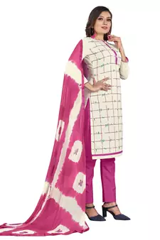 White Faux Khadi Printed Straight Cut Salwar Suit Set