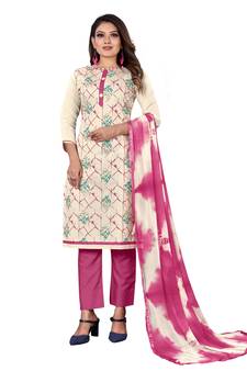 White printed faux khadi salwar