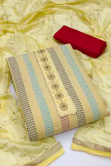 Light-yellow embroidered cotton salwar