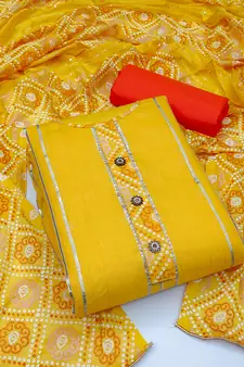 Yellow embroidered cotton salwar