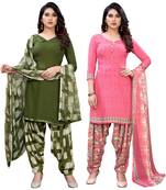 Green printed crepe Kurta Salwar Unstitched Combo Pack of 2